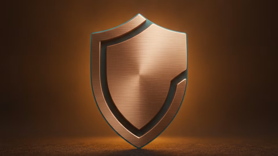 Brushed metal shield emblem on dark felt